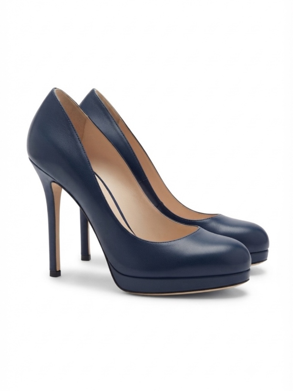 Sergio Rossi Navy Blue Leather Platform Pumps Stiletto Heels Size 37 / US 7